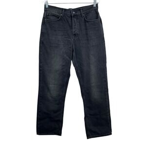 Topman Men Jeans Straight Leg Button Fly Denim 5 Pocket Black Wash Size W32 L32*